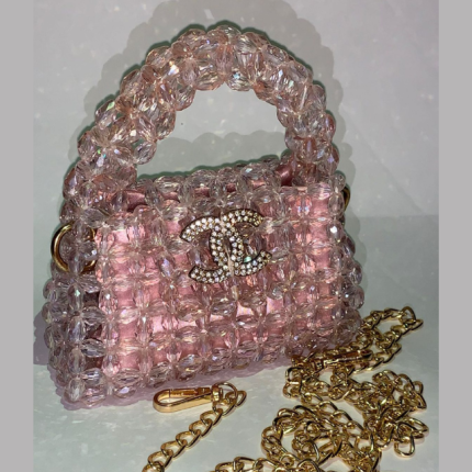 Handmade Crystal Beaded Bag Purse Baby Pink