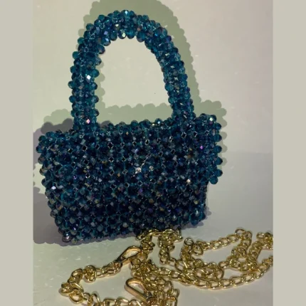 Handmade Crystal Beaded Bag Purse Rich Blue