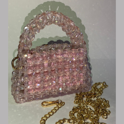 Handmade Crystal Beaded Bag Purse Baby Pink