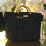 Handmade Black Woven Crochet Bag For Women