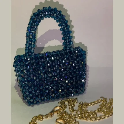 Handmade Crystal Beaded Bag Purse Rich Blue