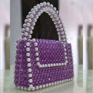 Handmade Crystal Beaded Bag Purse Purple and White