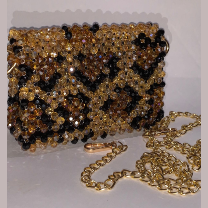 Handmade Crystal Beaded Bag Purse Brown and Black