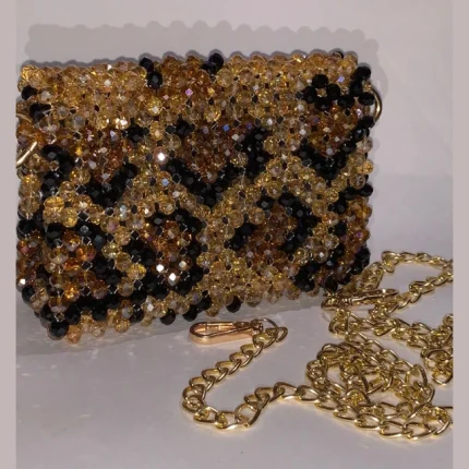 Handmade Crystal Beaded Bag Purse Brown and Black