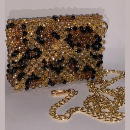 Handmade Crystal Beaded Bag Purse Brown and Black