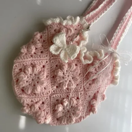 Handmade Woven Crochet bag Light pink