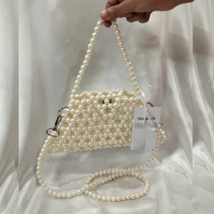 Handmade Triangle Pearl Purse Beaded Bag White