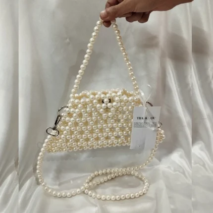 Handmade Triangle Pearl Purse Beaded Bag White