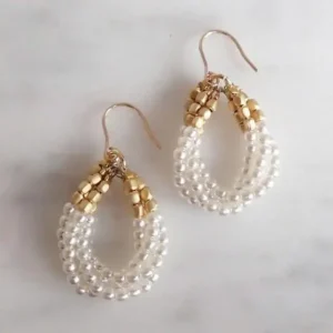 Handmade Beaded Earings White and Gold