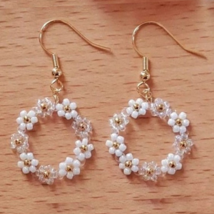 Handmade Beaded Earings White Tone