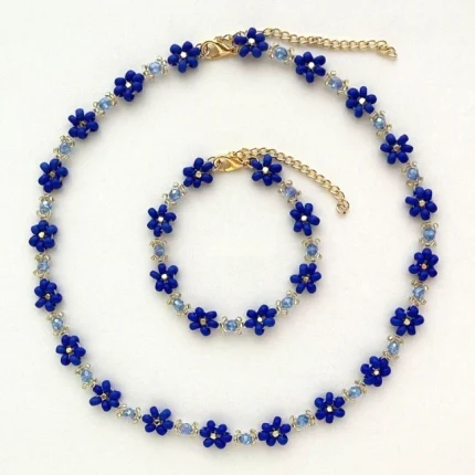 Handmade Beaded and Necklace Bracelet Set of 2 in Royal Blue