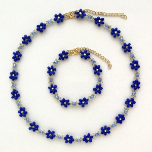 Handmade Beaded and Necklace Bracelet Set of 2 in Royal Blue