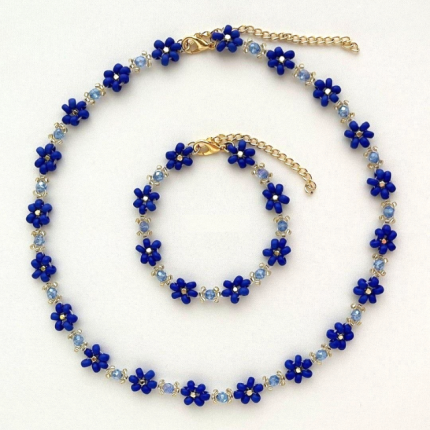 Handmade Beaded and Necklace Bracelet Set of 2 in Royal Blue