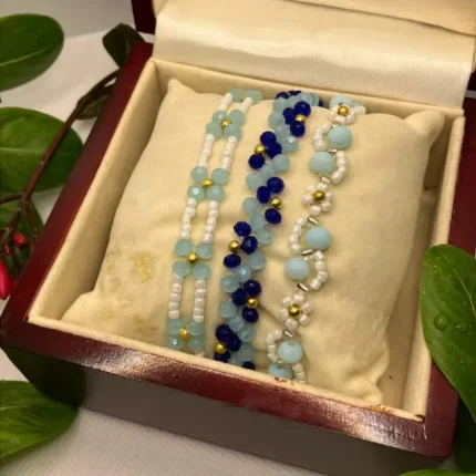Handmade Beaded bracelets Set of 3 Blue and Aqua Blue