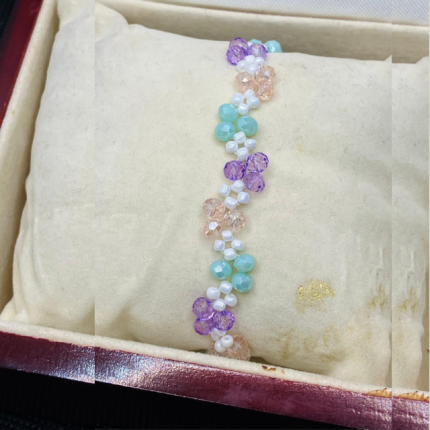 Handmade Beaded Bracelet Purple and Blue Pearls