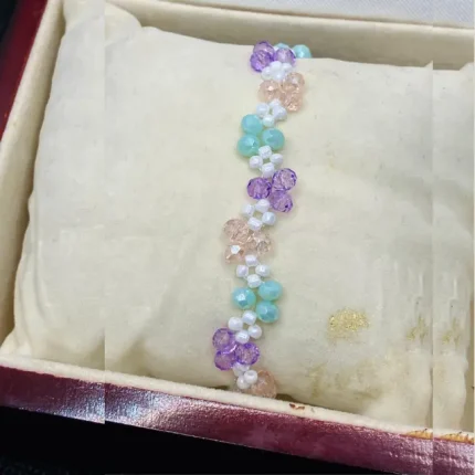 Handmade Beaded Bracelet Purple and Blue Pearls
